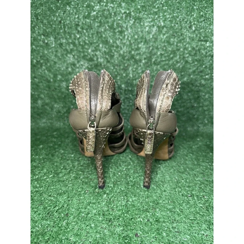 Gucci Vintage Green Snakeskin Suede Python Ankle Strap Heel‎ Size 7.5 US/EU 37.5 - Picture 9 of 16